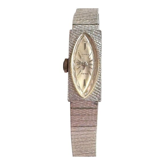 Vintage Gruen Ladies Manual Wind 11mm 10K White Gold Plated Bezel Band Bracelet - Picture 1 of 7
